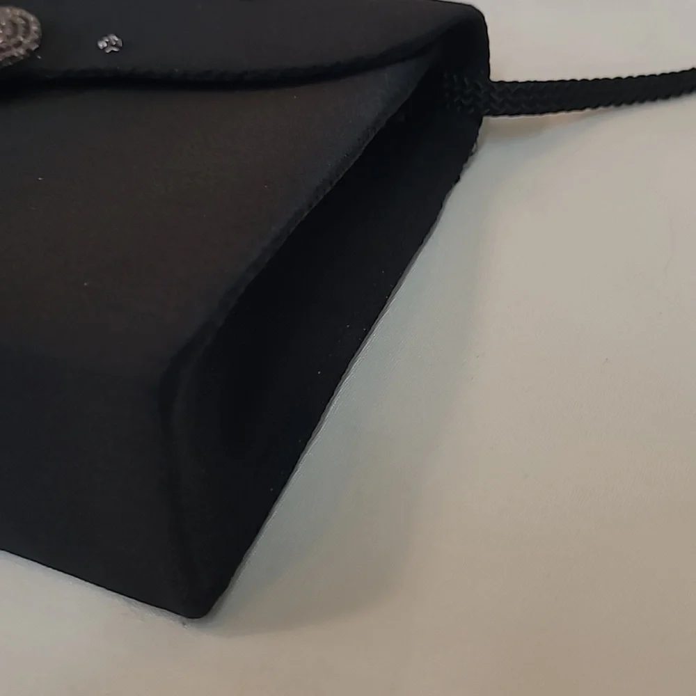 La Regale Vintage Black Satin Bag with Cord Beaded Circles - Stunning!